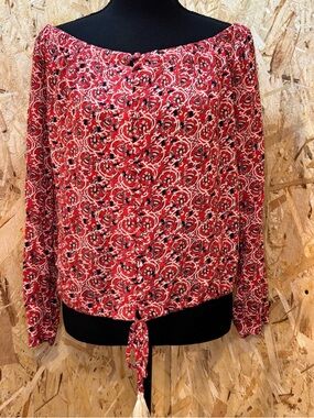 MINKPINK Off Shoulder Boho Top – Red Floral Print – 100% Viscose – Size M